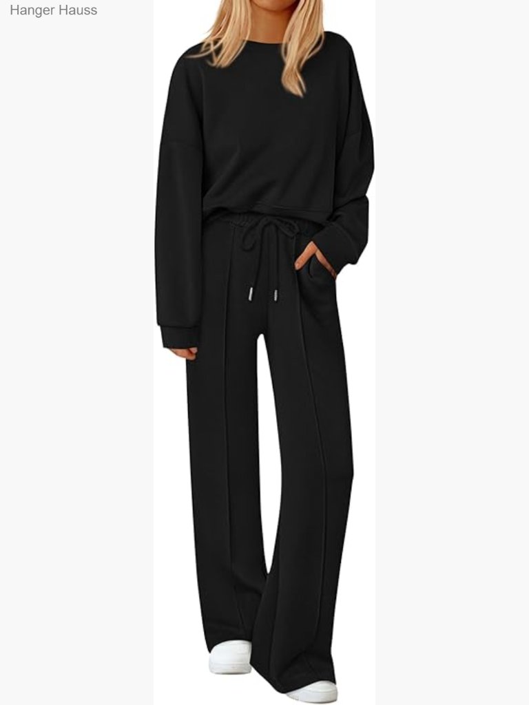 Fall Trendy Sweatsuit Long Sleeve Wide Leg Loungewear Set Matching 2-Piece